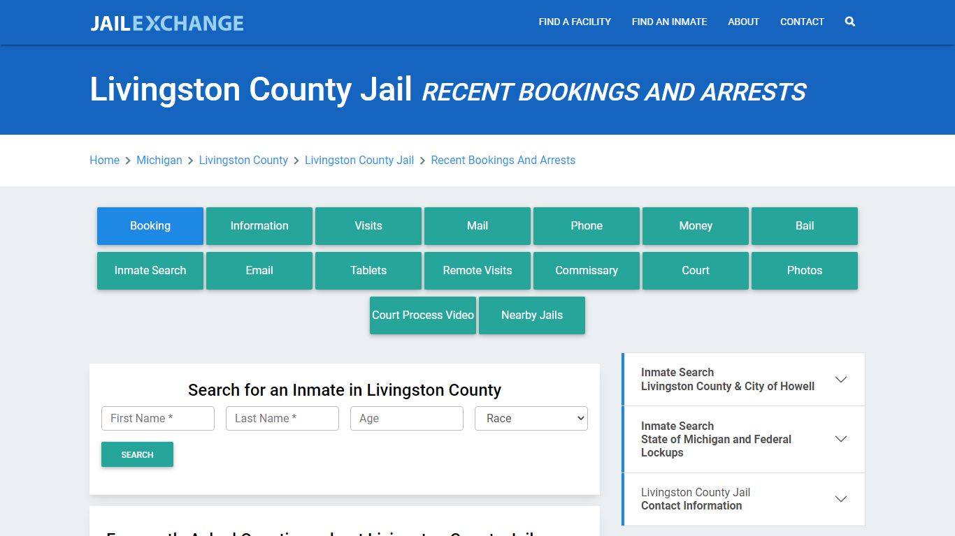 Livingston County Jail Recent Bookings And Arrests - Jail Exchange