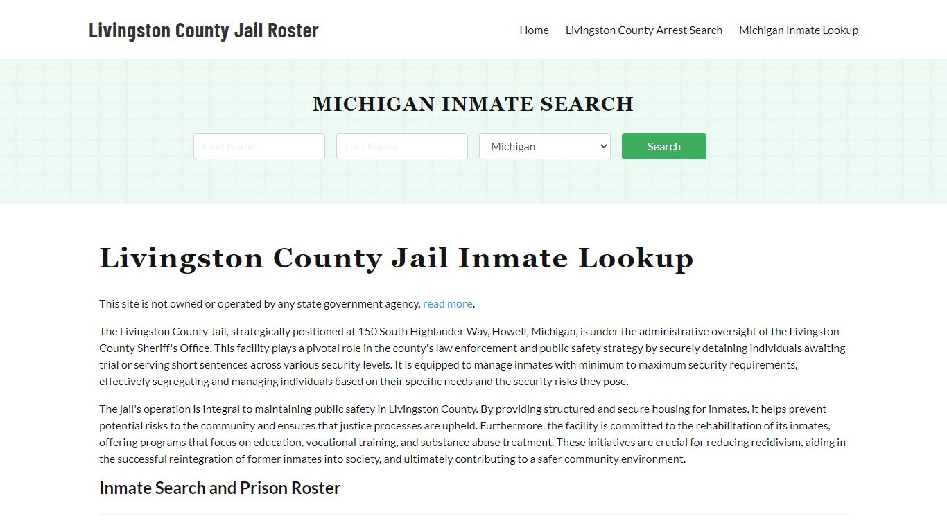 Livingston County Jail Roster Lookup, MI, Inmate Search