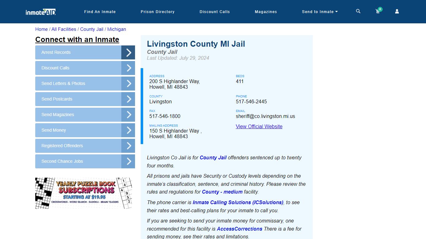 Livingston County MI Jail - Inmate Locator